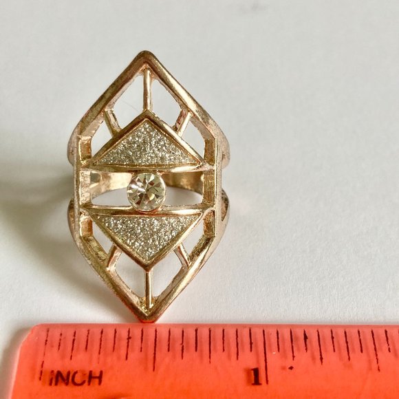 Rose Gold Cubic Zirconia Cocktail Ring Boho Art Deco Size 7 Plated Statement - Picture 12 of 12